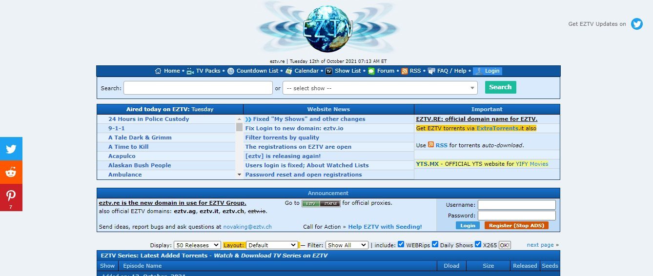EZTV Torrent website